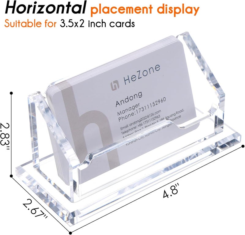 HeZone Acrylic Card Holder Clear Horizontal Business Card Organizer Stand for Desk 1 Slots Business Cards Stand for Women and Men - Image 3